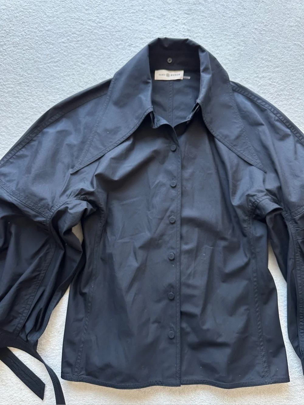 Tory Burch Poplin Shirt Black Cotton size‎ 2 small like NEW removable collar